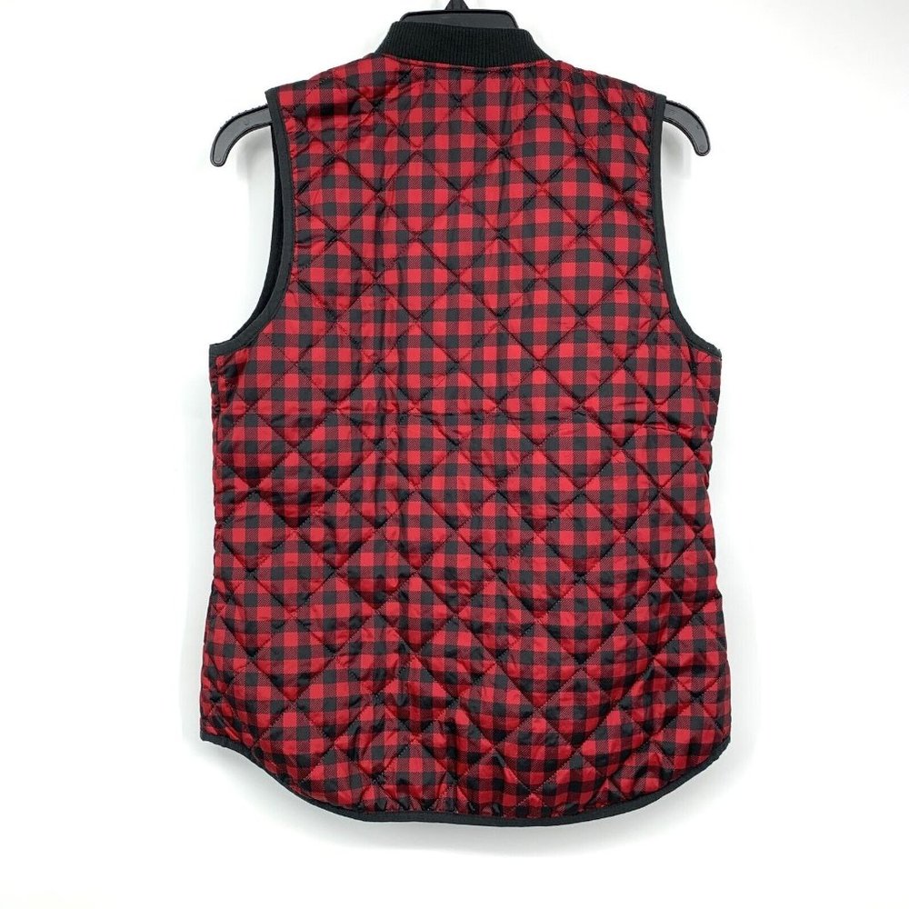 Old Navy Vest Red Black Plaid Check Quilted Puffer Full Zip - Picture 7 of 9